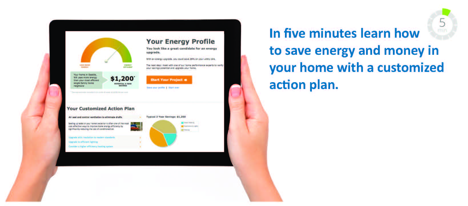 Learn how to save energy and money in your home in five minutes with a customized action plan